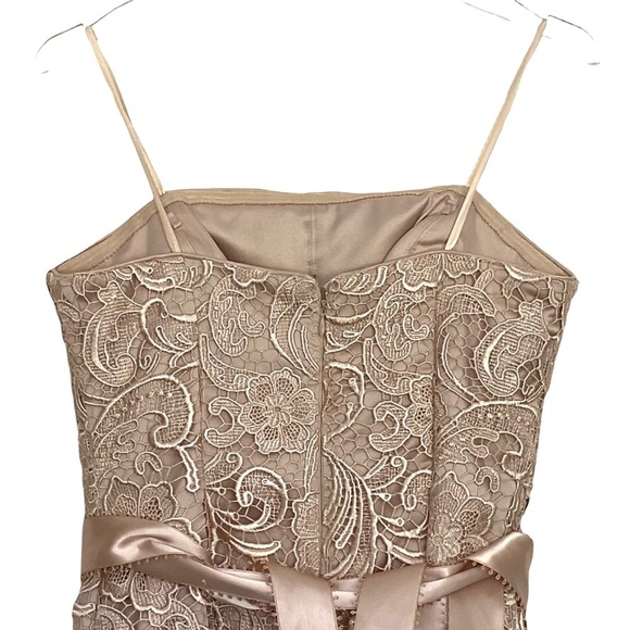 Adrianna Papell Gold Lace Overlay Knee Length Dress Women's Size 8 - Picture 2 of 5